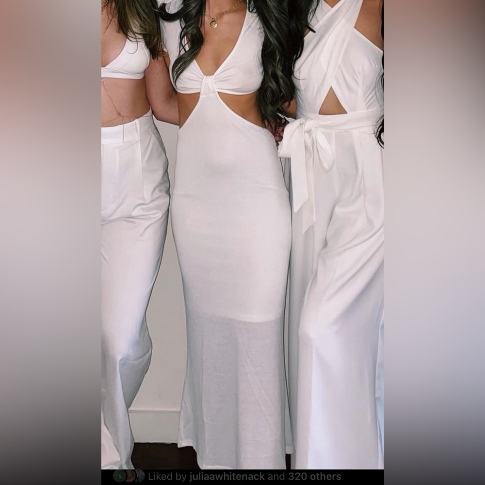 Maxi white dress with side and back cut out detail